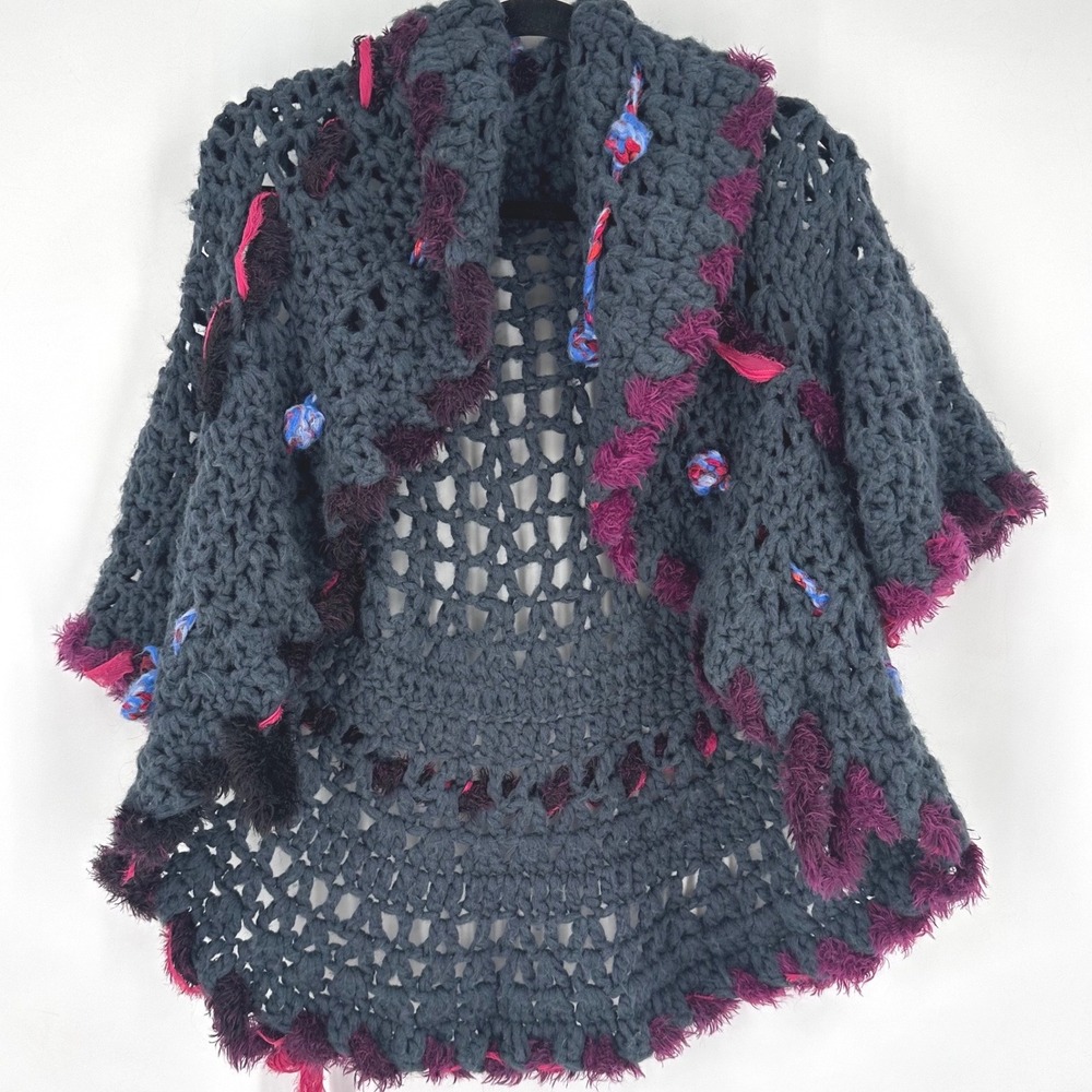 SAVE THE QUEEN‎ Crochet Open Knit Cardigan Sweater Fringe Trim XS Italy